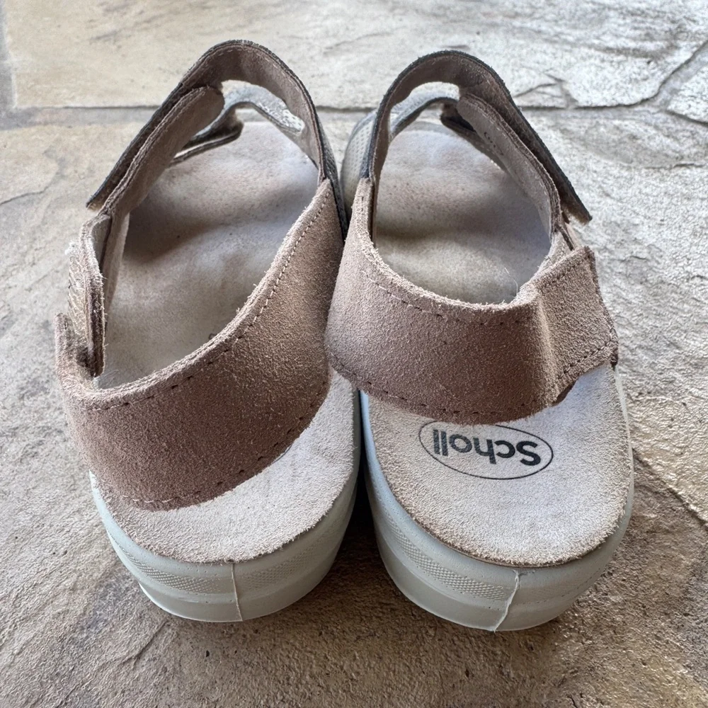 Scholl Comfort Sandals With Velcro Straps Beige Wedge Removable Insole Size 38